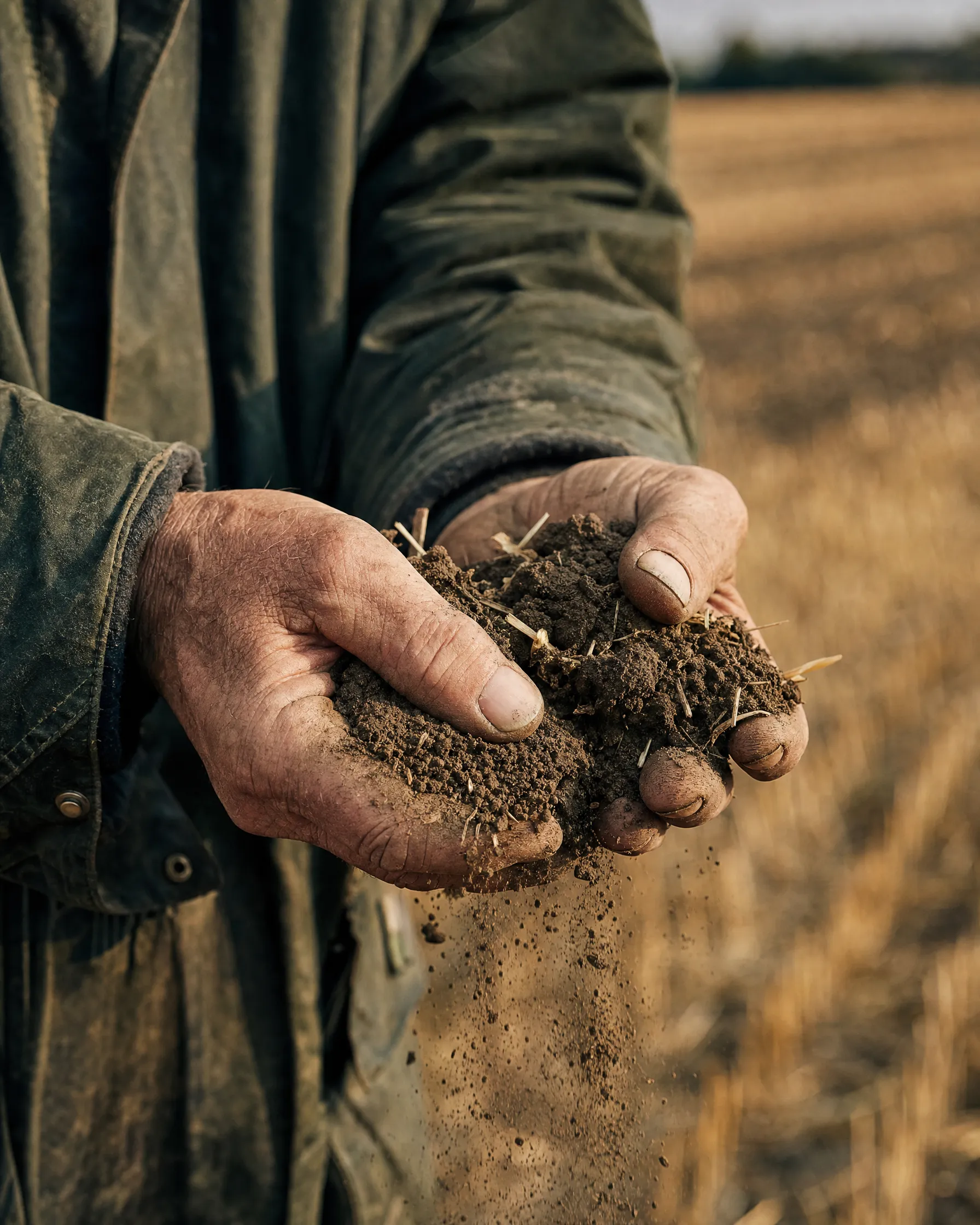 A handful of dark field soil